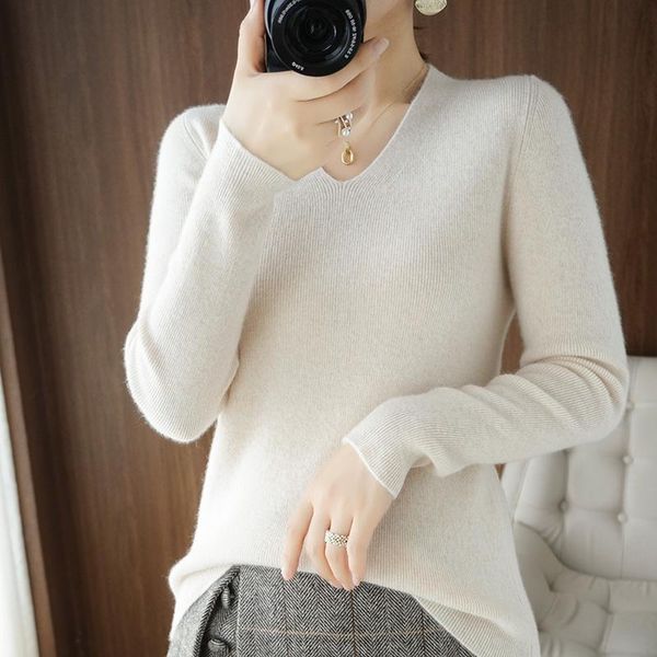 

women's sweaters 2021 autumn and winter style v-neck sweater slim slimming knit long-sleeved all-match pullover bottoming shirt, White;black