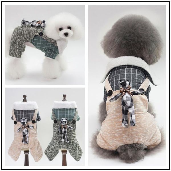 

dog apparel winter thickened warm pet coat fleece lined four-leg clothes for small dogs jacket plaid rabbits puppy clothing