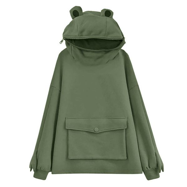 

women's hoodie, solid color, with flap pocket, casual style, loose, autumn and winter, Black;brown