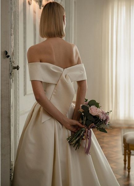 

new elegant off the shoulder long wedding 2021 satin vestido de noiva fashion princess bridal gowns mariage custom made ebt8, White