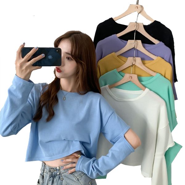 

salerestore fashion on basic tea casual long mouths female t-shirt o-neck loose ladies t-shirts women's clothing, White