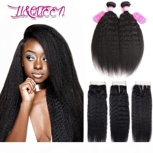 

brazilian kinky straight hair 3 bundles with 4x4 lace closure mink brazilian afro kinky straight unprocessed human hair extensions 3pcs lot, Black;brown