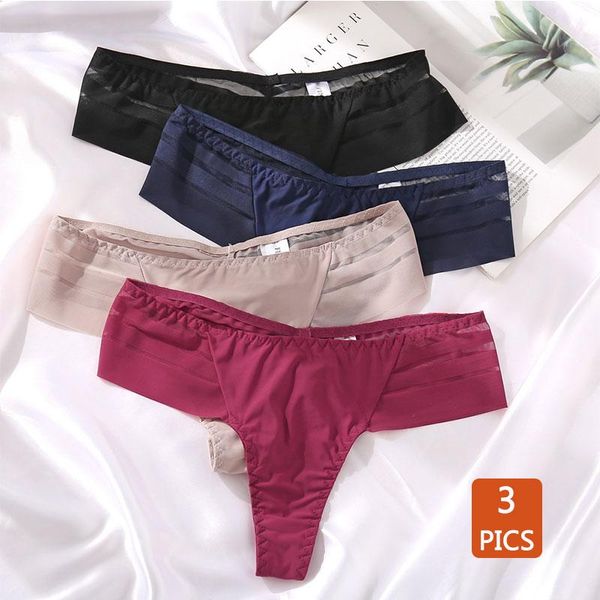 

new 3pics women's lace fashion multicolor low waist -xl thong summer panty mesh underwear female light soft panties, Black;pink