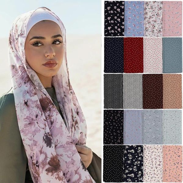 

ethnic clothing muslim women bubble chiffon hijab scarf femme musulman foulard printed long shawl wraps islamic arab headwear turbanet heads, Red