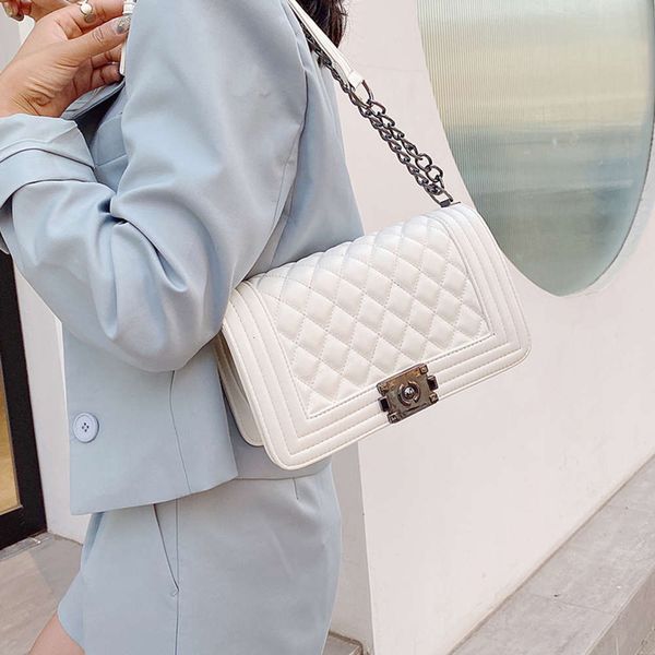 

women digner chain shoulder bags rhombus plaid msenger bag square handbags ladi simple white pu leather crossbody sac