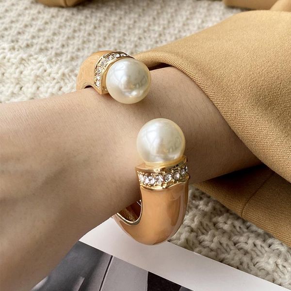 

bangle european and american vintage mother-of-pearl drip glaze half-opening closing bracelet fashionable temperament hand jewelry, Black