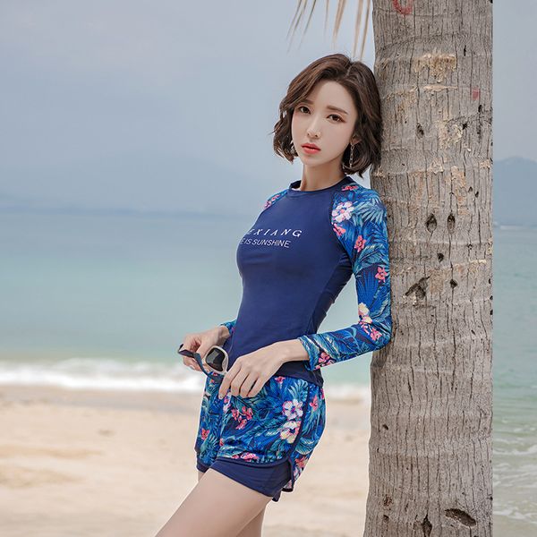

sleeve south korea ins women's split long sunscreen bikini sports two piece spring swimsuit, White;black