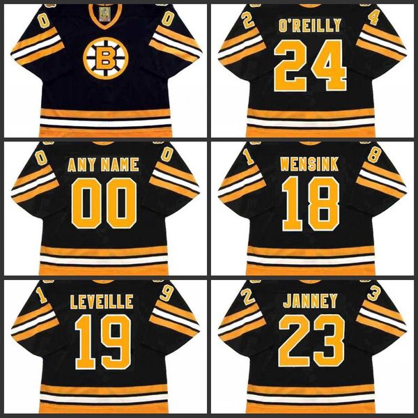 

18 john wensink 19 normand leveille 23 craig janney 24 terry o reilly boston bruins hockey jersey s-3xl, Black;red