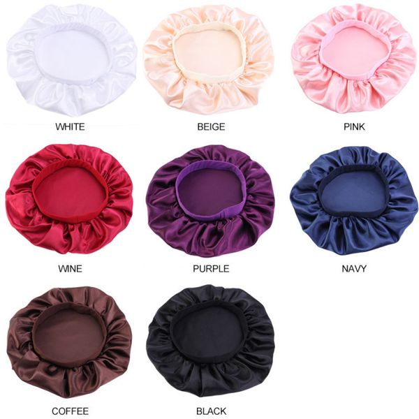 

2021 women's wide edge satin nightcap stretchy hair protection cap hair quick drying waterproof hats dome bath cap h24qelq, Yellow