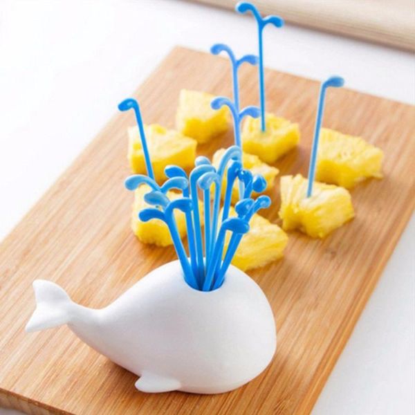 

forks plastic kitchen tools fruit picks dessert whale animal white & blue 9.8x4.7cm 7.1x2.1cm, 1 set