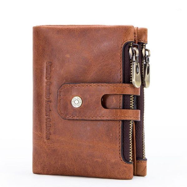 

wallets fashion trend double zipper buckle leather men's wallet retro bag casual coin purse1, Red;black