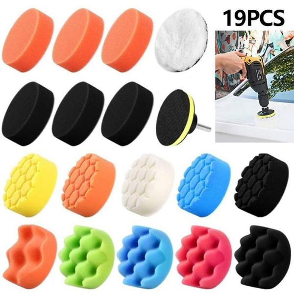 

car sponge 19pcs/set 3-inch polishing disc self-adhesive buffing waxing wool wheel pad for polisher drill adapter