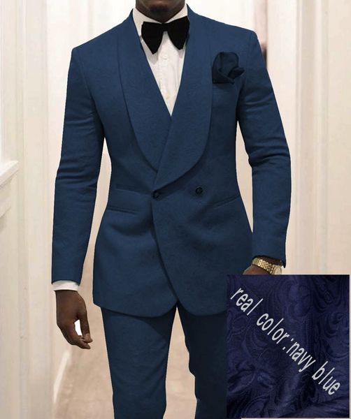 Abiti da uomo su misura blu navy modello smoking dello sposo scialle risvolto testimoni dello sposo matrimonio uomo migliore 2 pezzi (giacca + pantaloni + papillon) L635