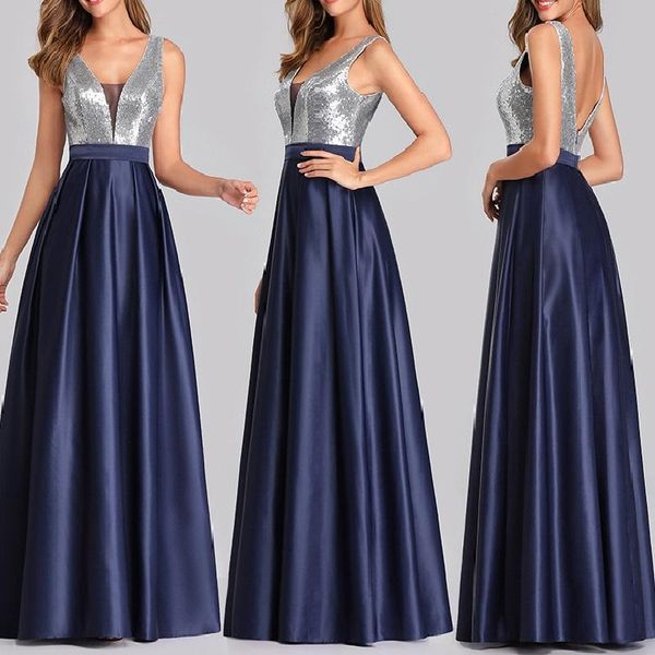 

party dresses women's long evening dress plus size v neck satin formal prom event grey blue cocktail wedding, White;black