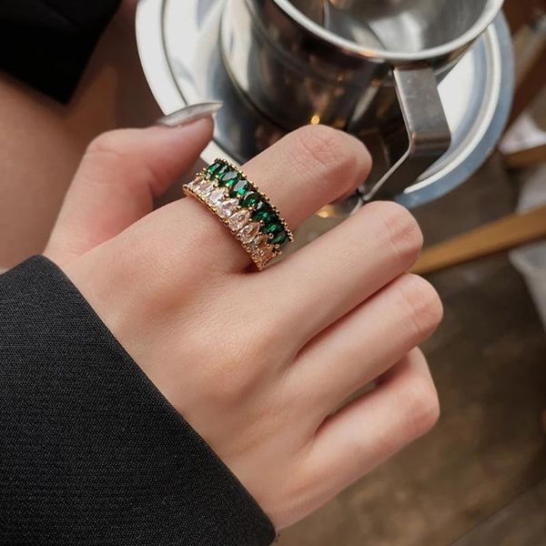 Кластерные кольца Роскошные Девочки Цветные Простые Регулируемые Женщины Обручальное Кольцо Открыть Модные Ювелирные Изделия Циркон Корейский Стиль