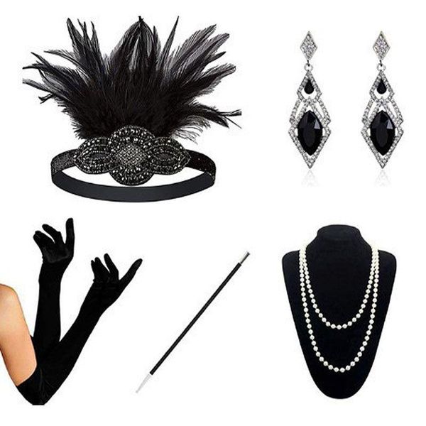

hats, scarves & gloves sets set of decorations for women 1920s gatsby accessories long satin headbands elegant stocking, Blue;gray