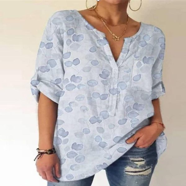 

women's t-shirt spring fashion floral print loose women shirts tee v neck elegant office lady t shirt autumn adjusted long sleeve pull, White