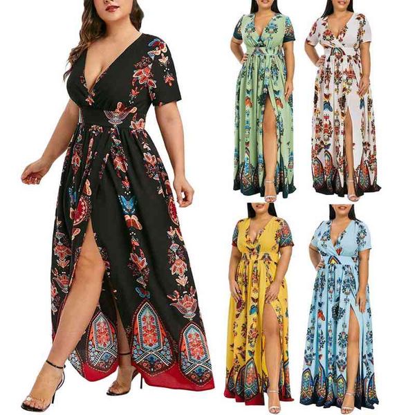 

women's print summer dress, 5xl casual dress, v-neck, short sleeve, Black