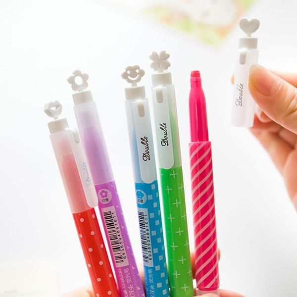 

highlighters 36 pcs/lot dual-side color highlighter pen marker stamp star love kiss decoration stationery office tools school supplies, Black;red