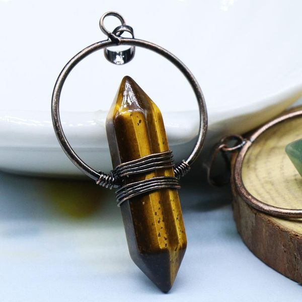

pendant necklaces hexagonal natural stone pink quartz amethysts tiger eye purple crystal pendulum necklace for reiki healing, Silver