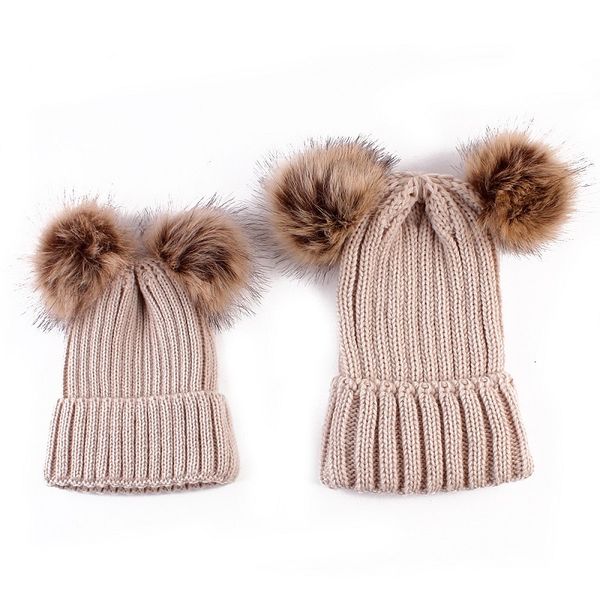 

mom 30pcs pom parent-child solid kids winter beanie knitting caps baby designer luxury bucket hats girls children cap ha, Yellow