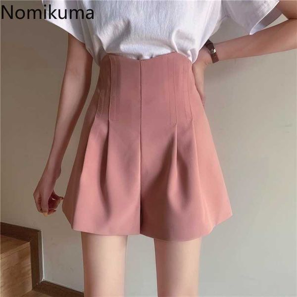 

nomikuma arrival high waist shorts women solid color casual loose summer short pants female korean style pantalones 210611, White;black