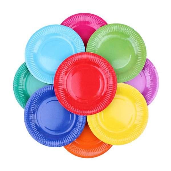 

disposable dinnerware 10pcs/lot multi-colored disk plates cake paper pan diy decoration for kids birthday party wedding tableware supply