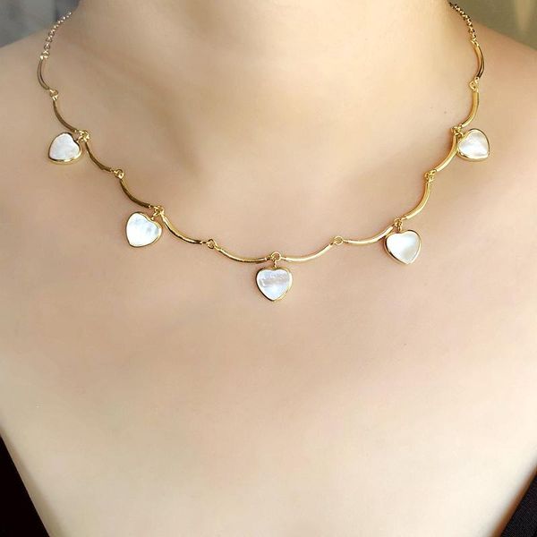 

chains natural freshwater mother of pearl sea shell small heart-shaped pendant choker necklaces for women gold chain fashion jewelry cz, Silver