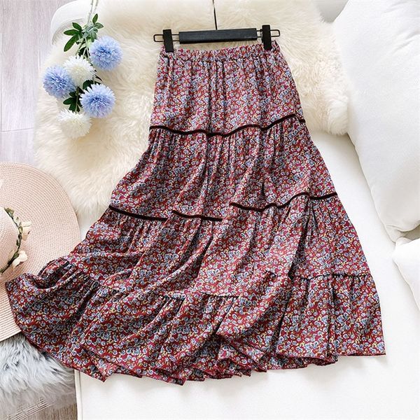 

autumn & spring new arrival korean vintage floral skirt big swing skirt fishtail skirt literary temperament 210311, Black