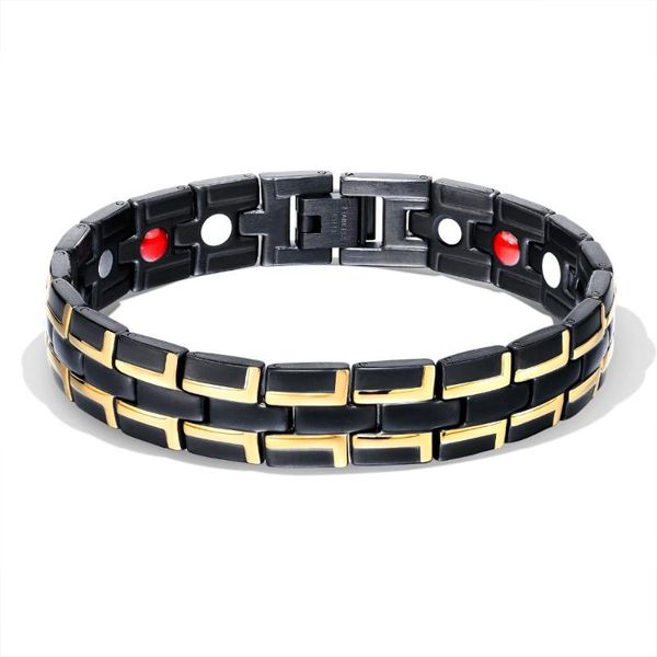 

link, chain fate love punk men's stainless steel magnetic stone bracelets health care balance for men jewelry arrival 2021, Black