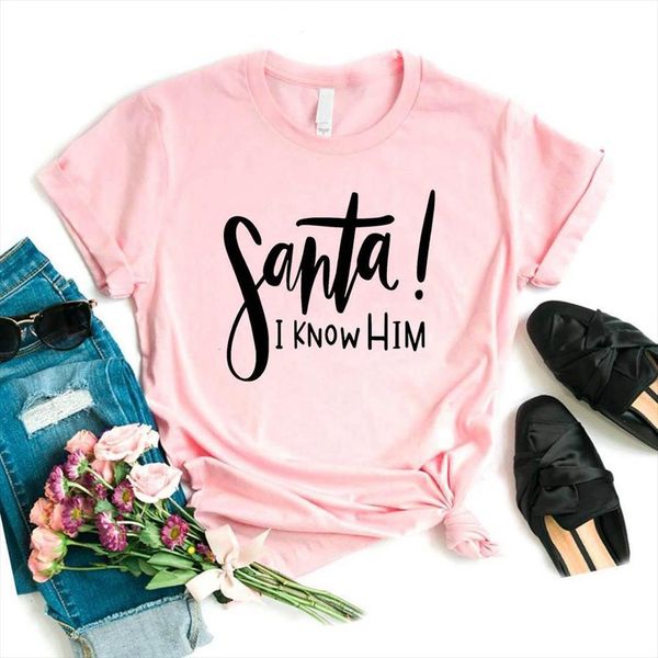 

and women santa i know men t shirt him letters print short sleeve o neck loose ladies causal tee, White;black