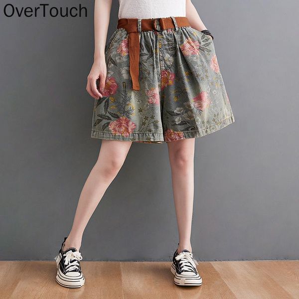 

women's jeans plus size women short wide leg pants high waist denim female pockets trousers oversize floral 2021 summer, Blue