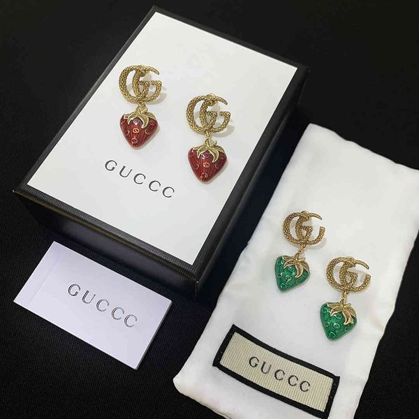 

special offer 70% off luxury jewelry double letter strawberry earrings ancient temperament female brass material s925 silver needle earrings, Golden