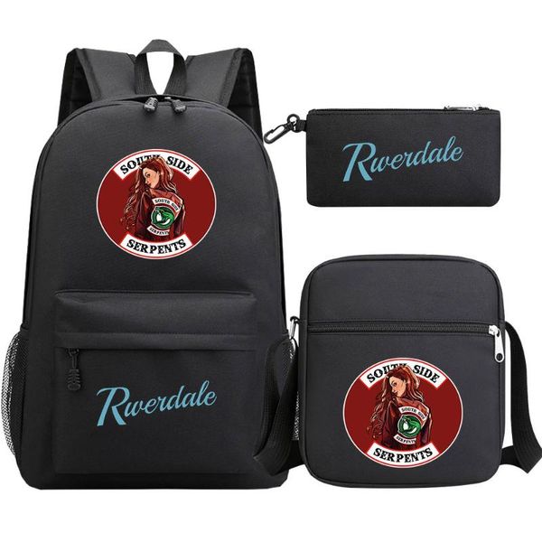 

new riverdale prints boy girl kids school book bags teenager travel backpack shoulder bag pen bag three sets for men women