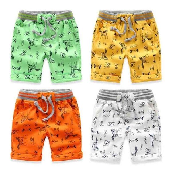 

cartoon printed horse summer boys shorts breathable linen 100% cotton children for girls 2-7 years kids clothes 210723, Black