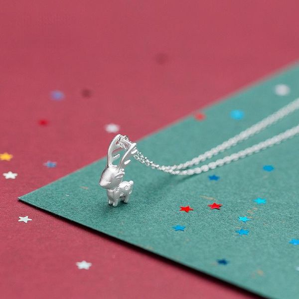 

chains 925 sterling silver temperament cute elk necklace korean fashion tide flow student jewelry christmas gift colar b