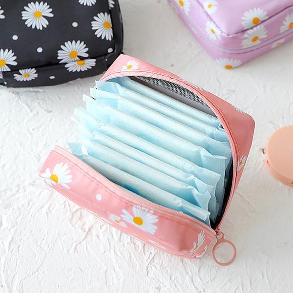 

storage bags waterproof tampon bag cute sanitary pad pouch portable makeup lipstick key earphone data cables organizer daisy