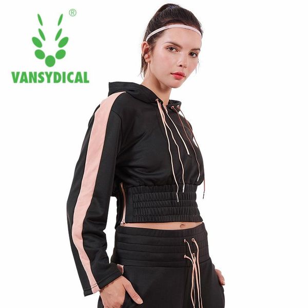 

spt vansydical autumn winter sports hoodies women's gym yoga long sleeve loose exposed navel fitness workout pullovers, White;red