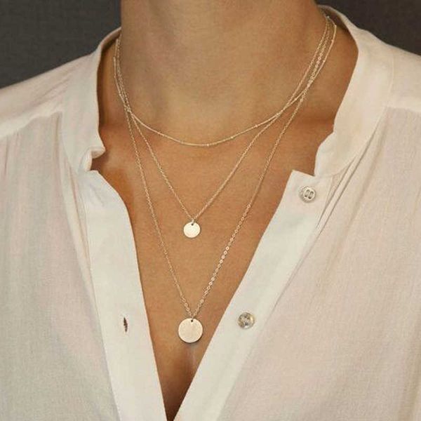 

designer necklace luxury jewelry fashion gold color layered necklaces set/set of 3 disk layering for women, Silver