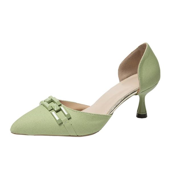 

dress shoes fashion office lady high heels pumps for women 2021 summer autumn est pointed toe woven fabric basic shollow green, Black