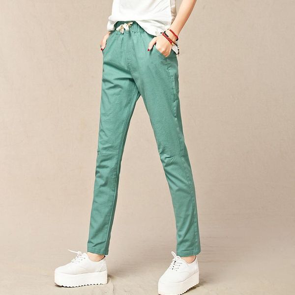 

women's pants & capris 10 colors women elegant black 2021 spring ladies streetwearcasual cotton linen trousers summer plus size joggers, Black;white