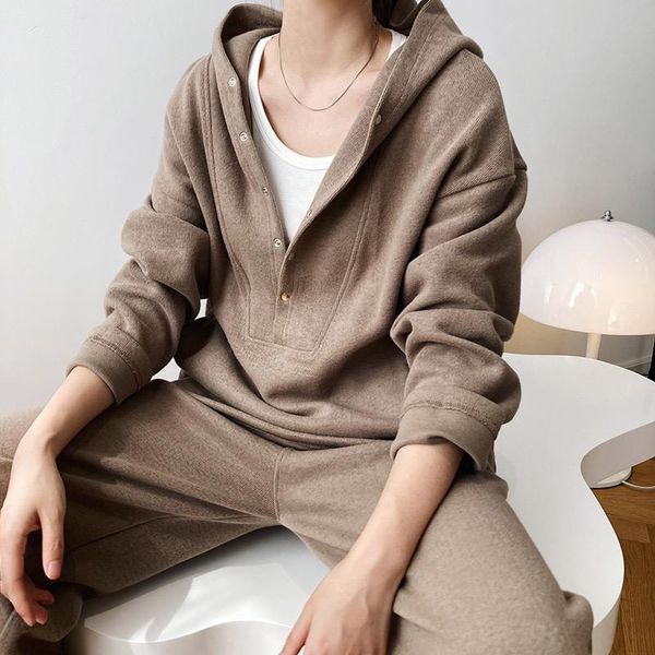 

two-piece women's set velvet v-neck patchwork hooded sweater + pants female autumn winter hk style leisure ladies sports suit, White