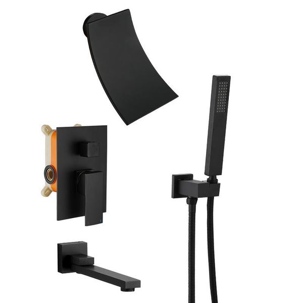 

bathroom shower sets electricity dark outfit falls into wall type square black matte and cold water bath suit engineering