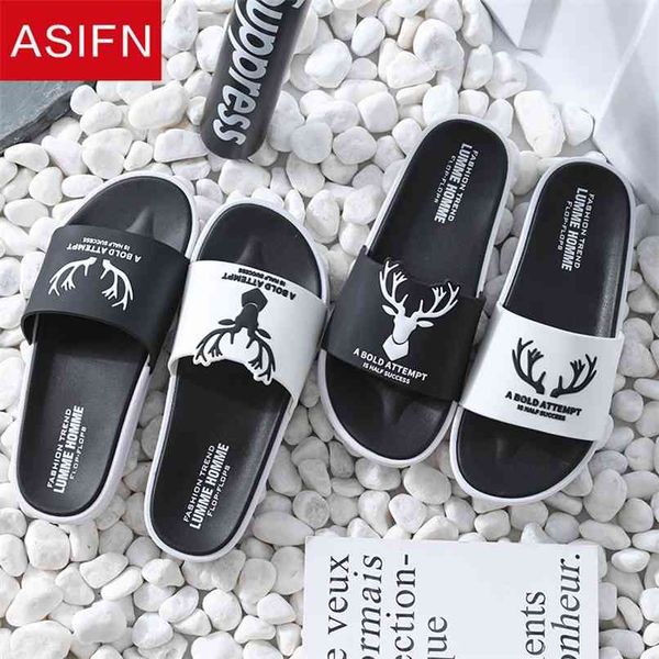

asifn men fashion slippers outdoor beach flip flops summer mules non slip male antlers women shoes slides zapatos de hombre 210903, Black
