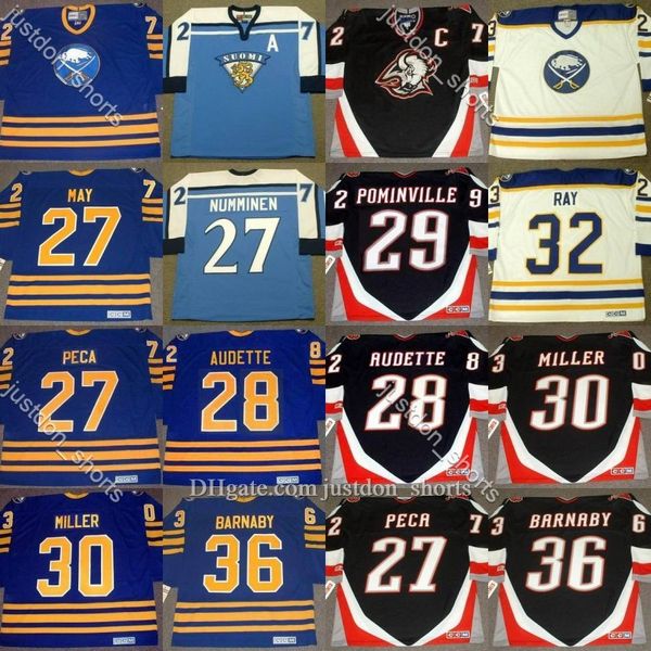 

buffalo sabres brad may michael peca teppo numminen donald audette jason pominvill ryan miller rob ray matthew barnaby hockey jerseys, Black;red