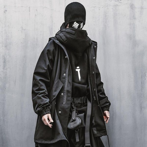 

mens japanese streetwear hooded jacket zip up cargo coat fashion 2021 new clothes, Black;brown