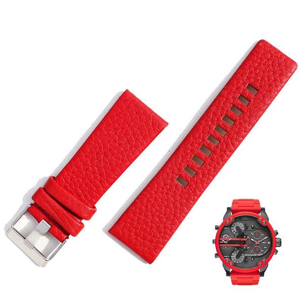 

watch bands for dz7333 dz7348 dz4318 genuine leather watchband 22mm 24mm 26mm 28mm 30mm black white brown red strap, Black;brown