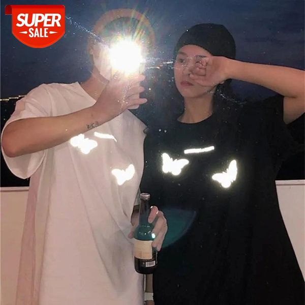 

t-shirt men and women summer ins couple dress 2020 new retro alphabet butterfly reflective wild loose short-sleeved shirt #oh1m, White;black