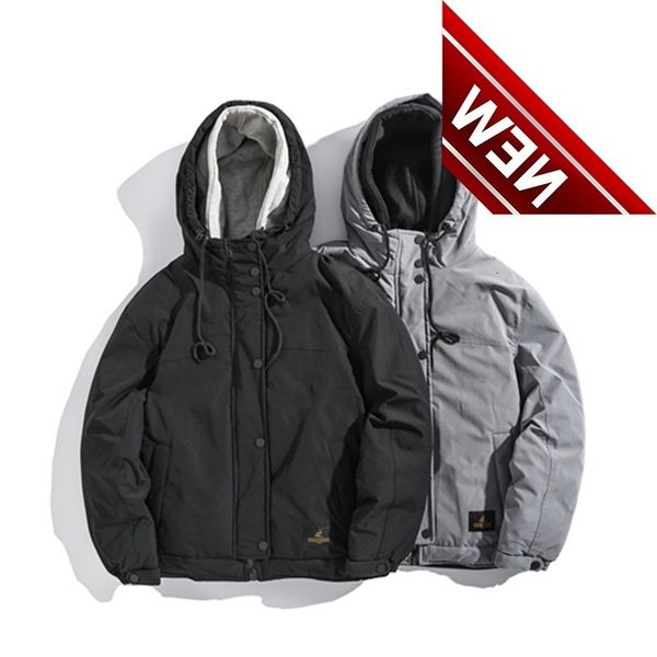 

winter new japanese retro hooded cotton men thickened wild fake two casual jacket, Black