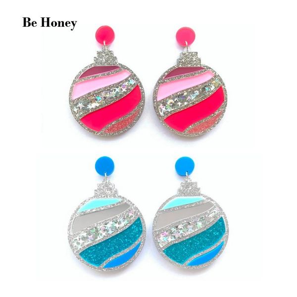 

dangle & chandelier christmas party decoration pink and blue glitter xmas ball pendant acrylic drop earrings for women cute festival fashion, Silver